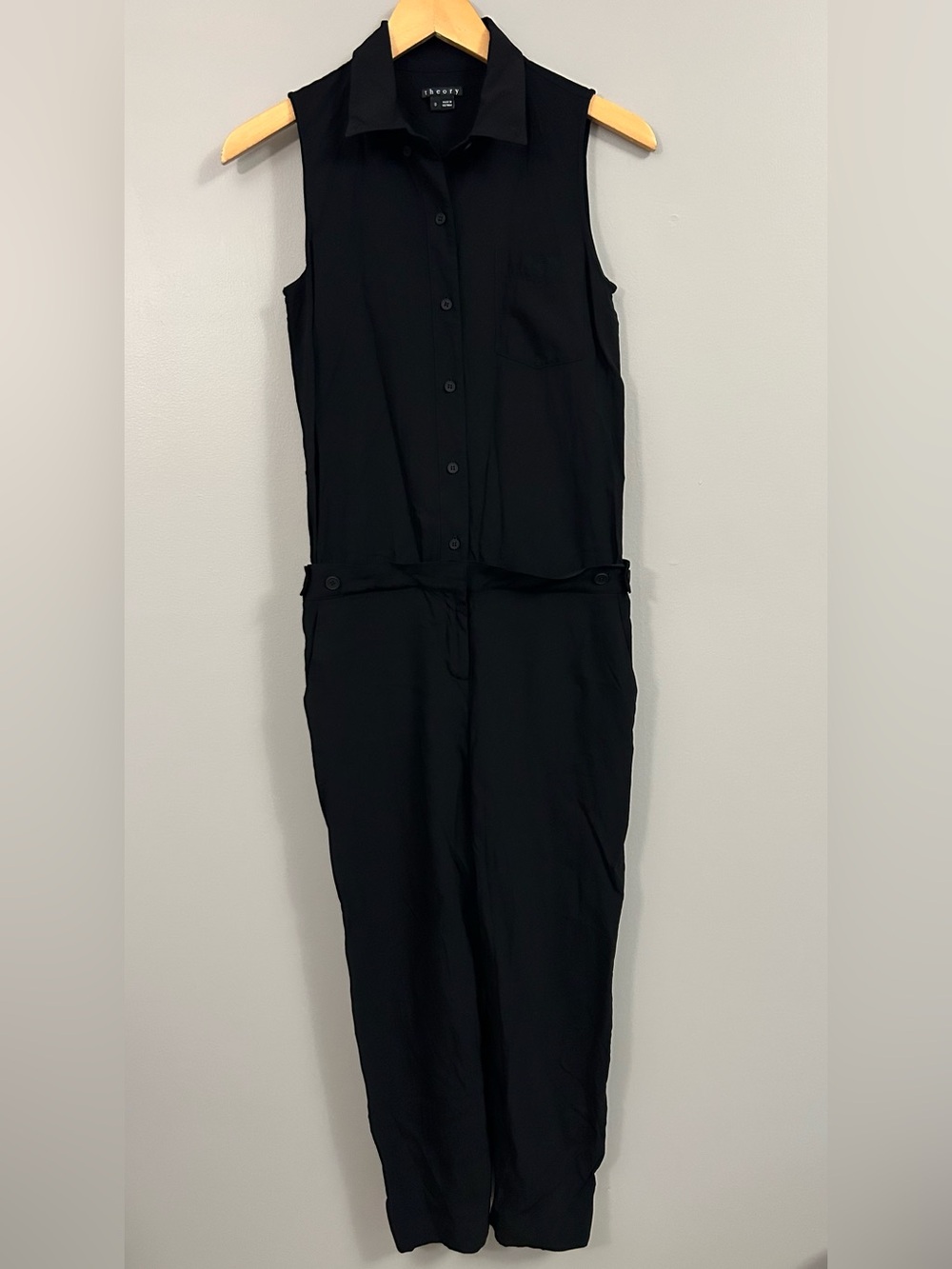 Theory Black Jumpsuit Yariby Size 0 Virgin Wool Blend Quiet Luxury